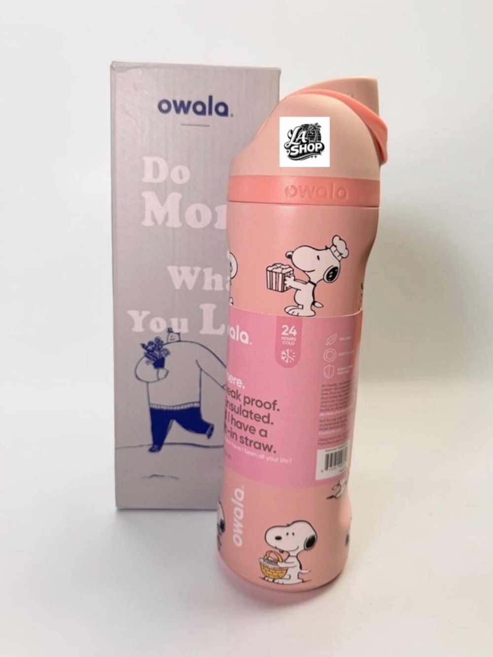 Owala Pink Snoopy Insulated Straw Bottle - Leak-Resistant